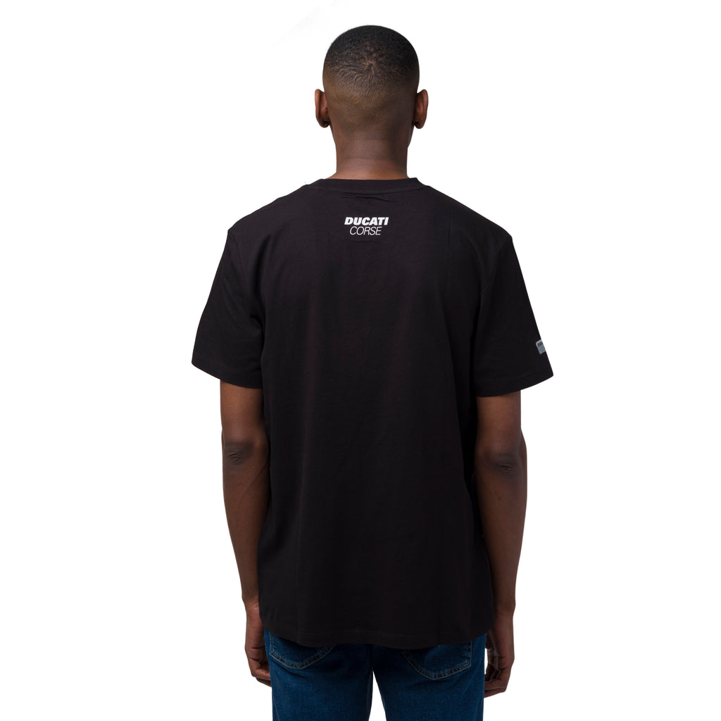 T-shirt Uomo in cotone nera con stampa rossa e logo Ducati Corse