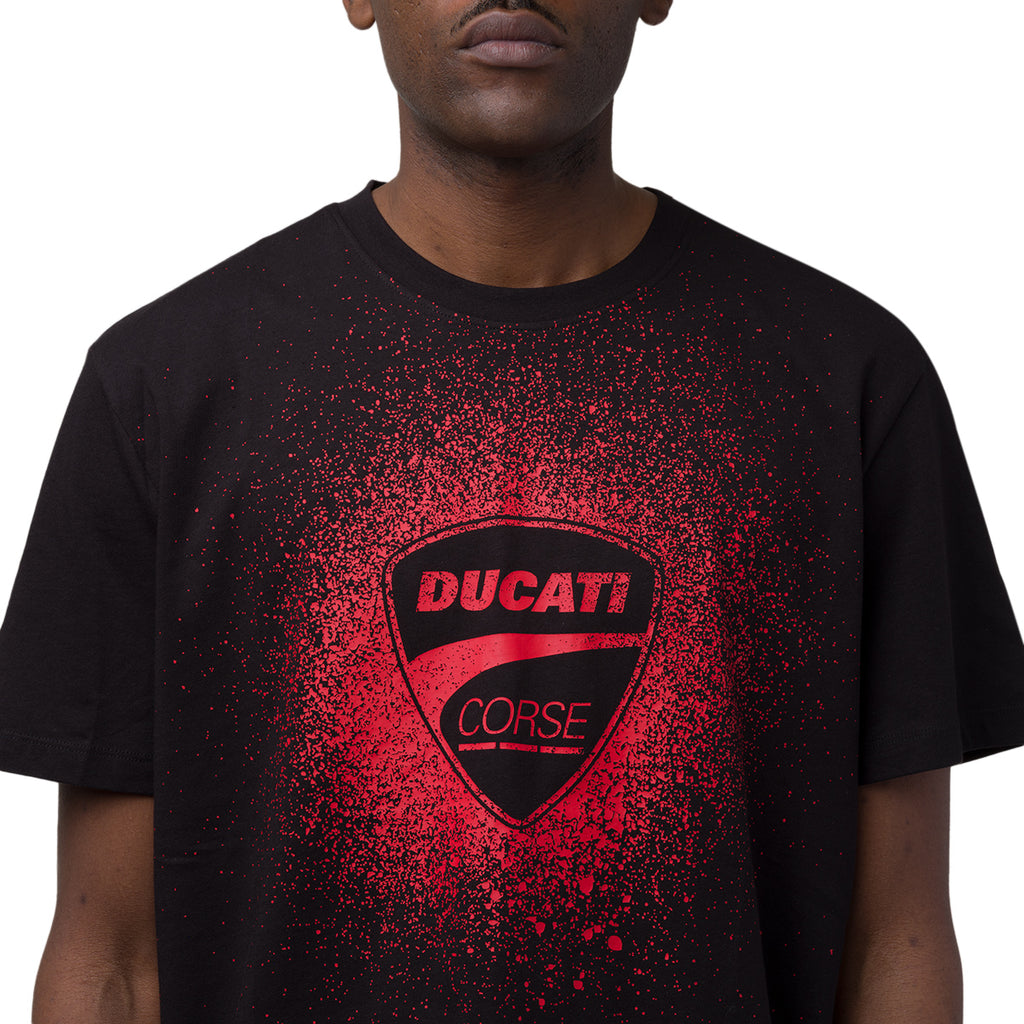 T-shirt Uomo in cotone nera con stampa rossa e logo Ducati Corse