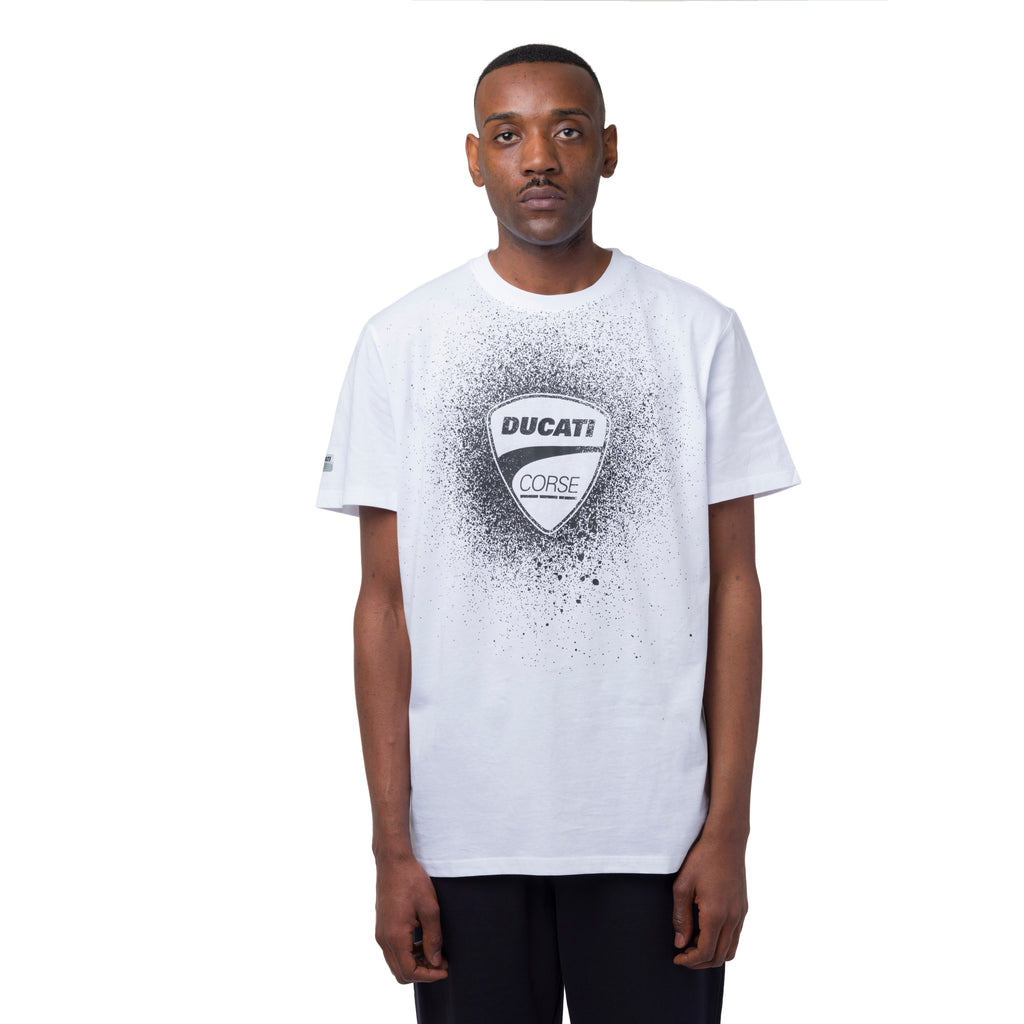 T-shirt da uomo bianca in cotone con logo e stampa Ducati Corse