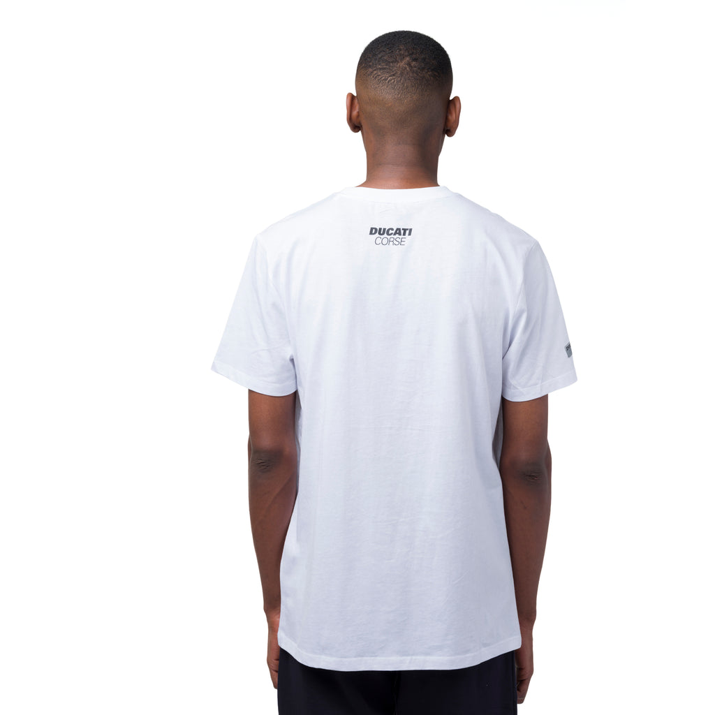 T-shirt da uomo bianca in cotone con logo e stampa Ducati Corse