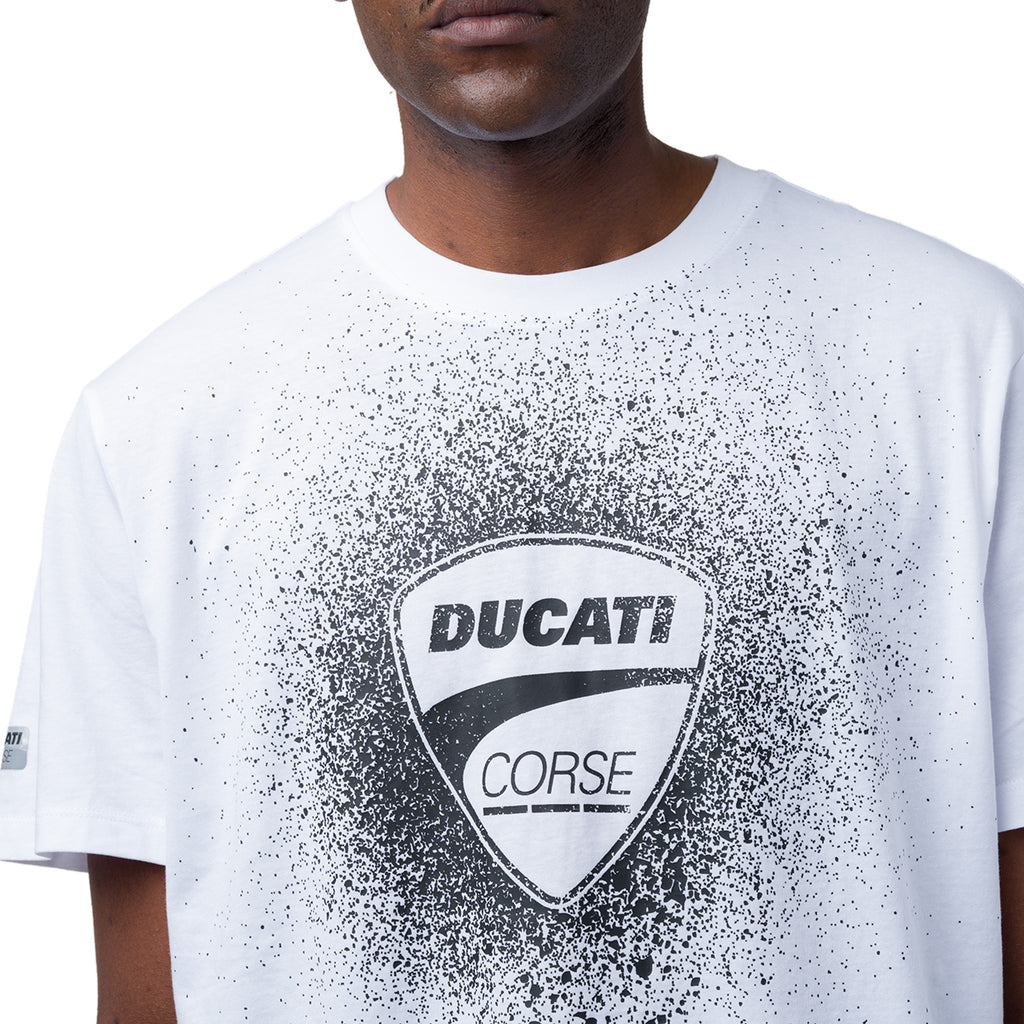 T-shirt da uomo bianca in cotone con logo e stampa Ducati Corse