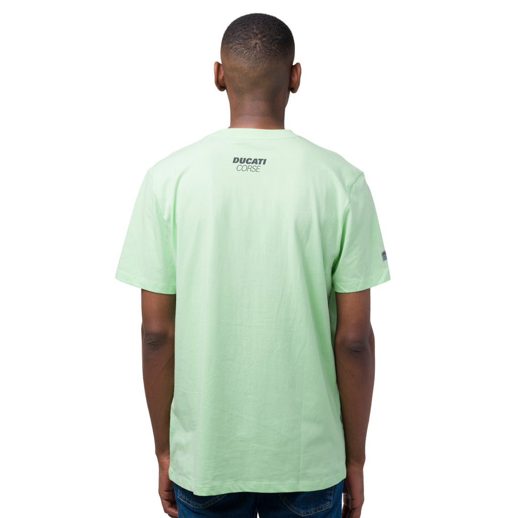 T-shirt da uomo verde chiaro in cotone con logo e stampa Ducati Corse