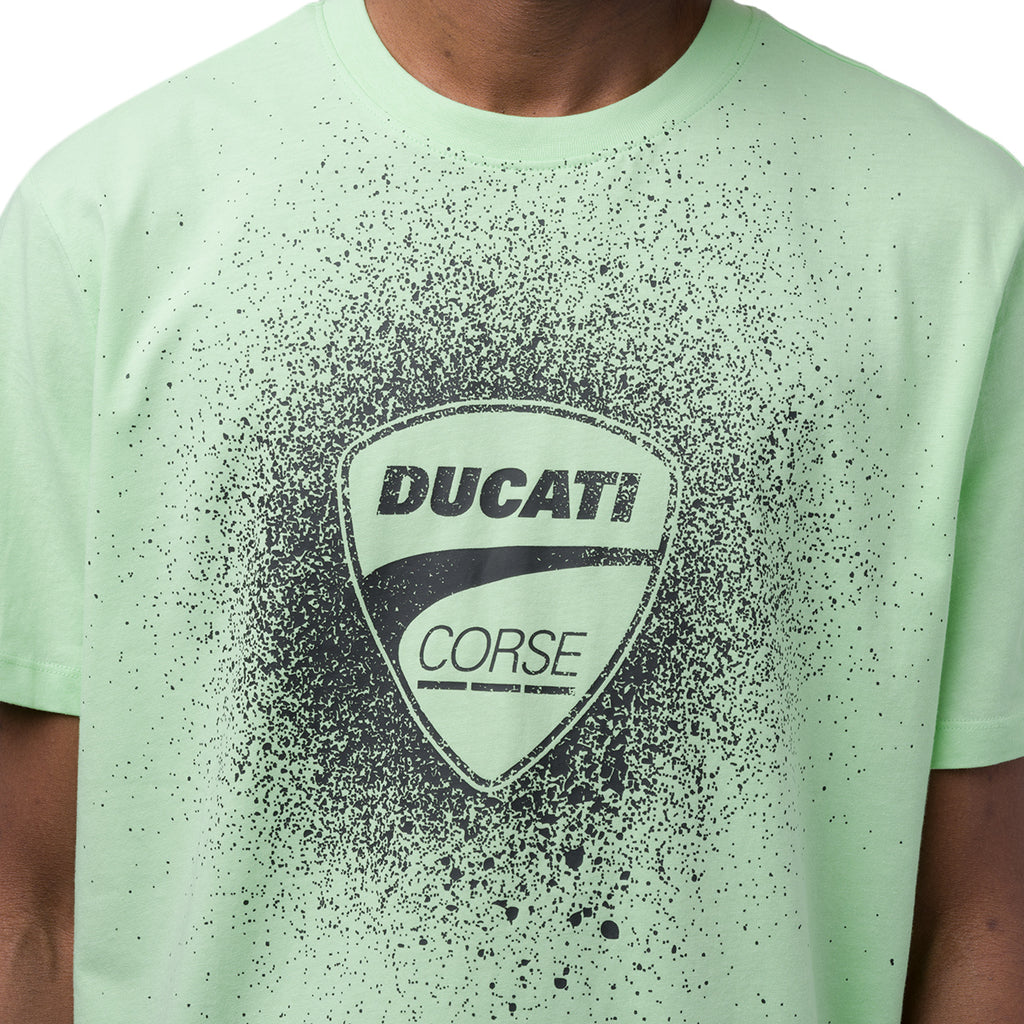T-shirt da uomo verde chiaro in cotone con logo e stampa Ducati Corse