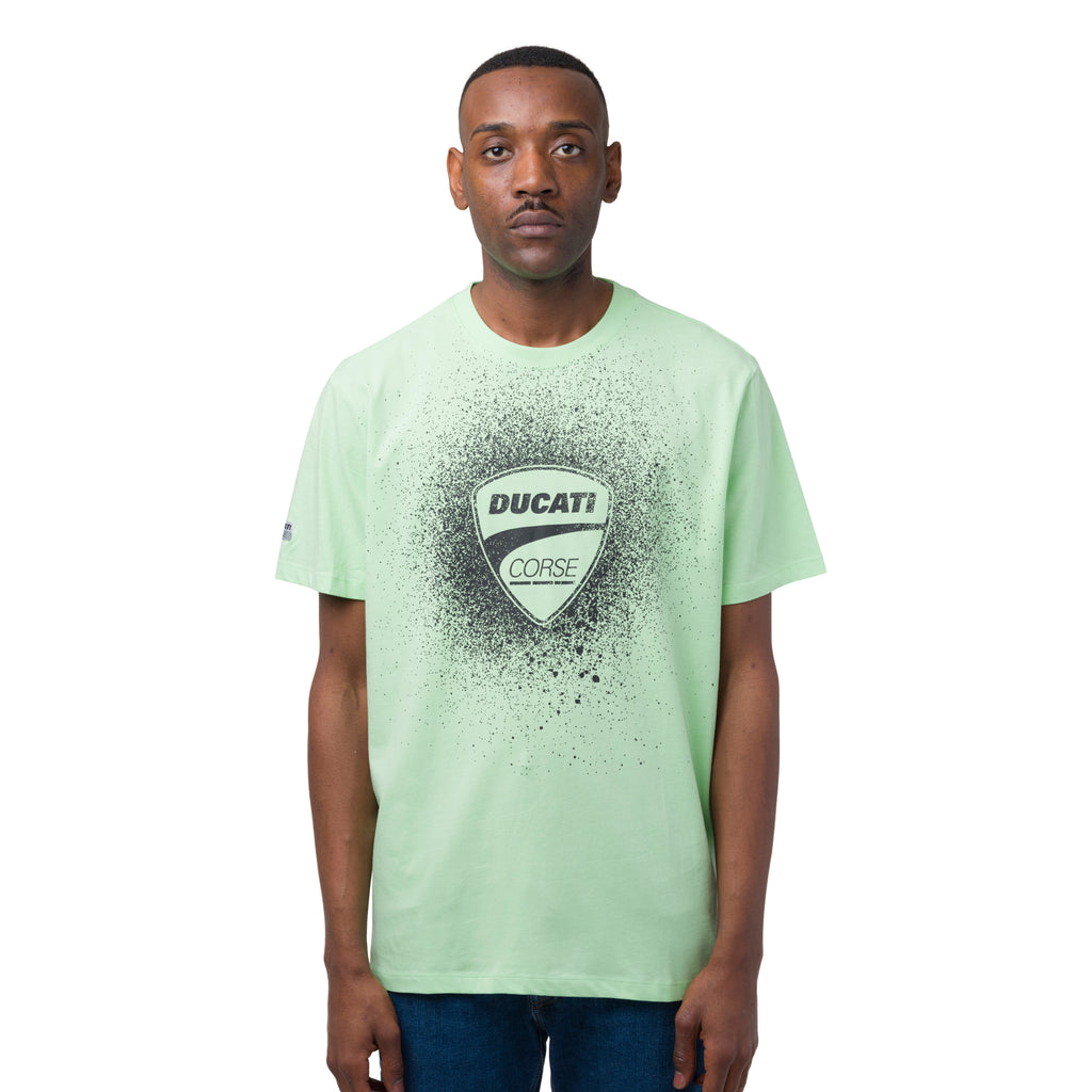 T-shirt da uomo verde chiaro in cotone con logo e stampa Ducati Corse