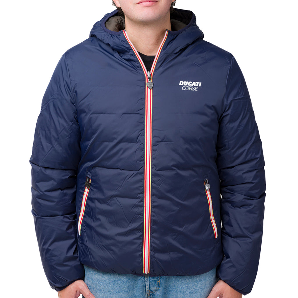 Giacca a vento corta da uomo double face blu e verde miliare Ducati Corse