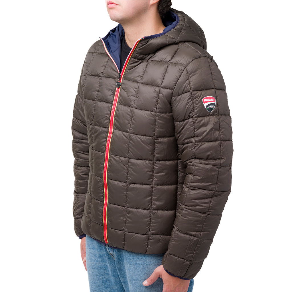 Giacca a vento corta da uomo double face blu e verde miliare Ducati Corse