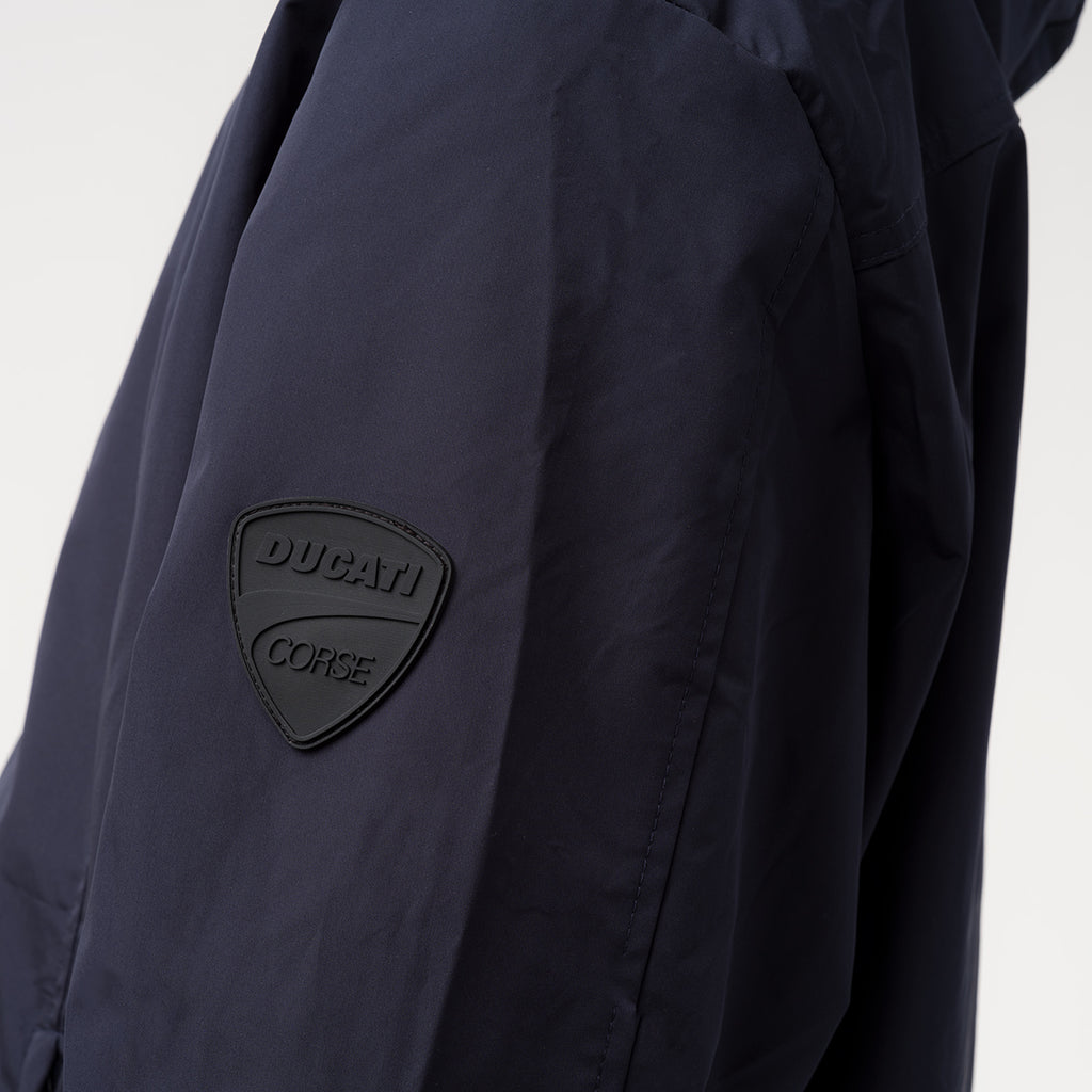 Giacca a vento da uomo blu con tasche e cappuccio rimovibile Ducati Corse
