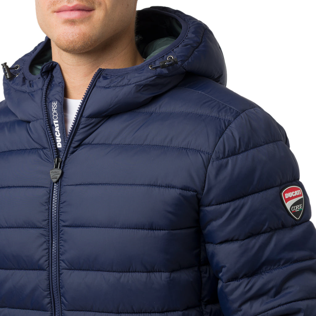 Giubbotto Uomo trapuntato blu con cappuccio Ducati Corse