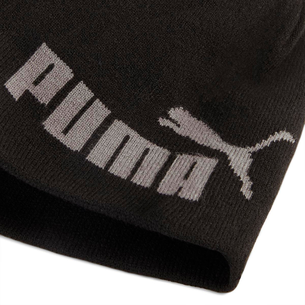 Berretto beanie in maglia unisex nero Puma con grande logo grigio