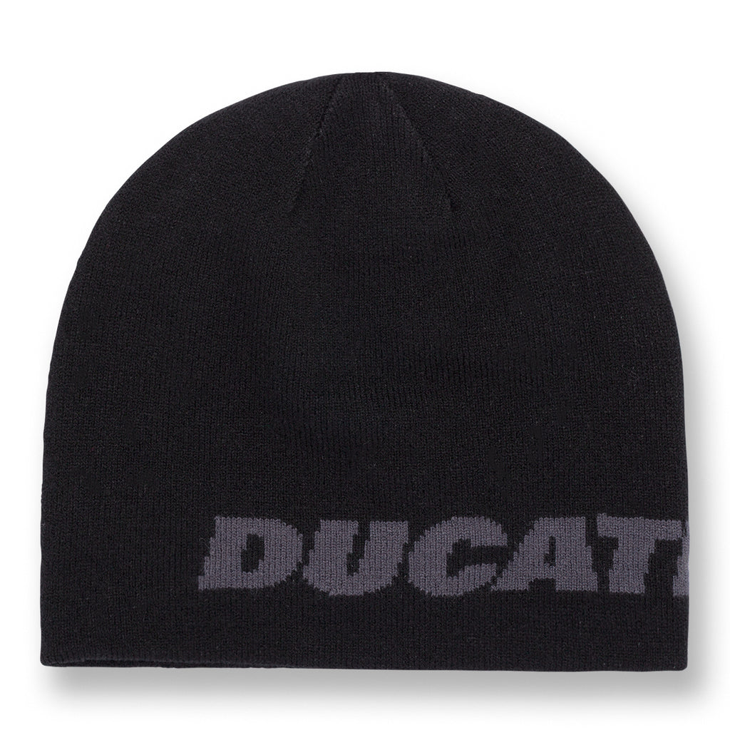 Berretto da uomo reversibile nero in maglia con logo a contrasto Ducati Corse