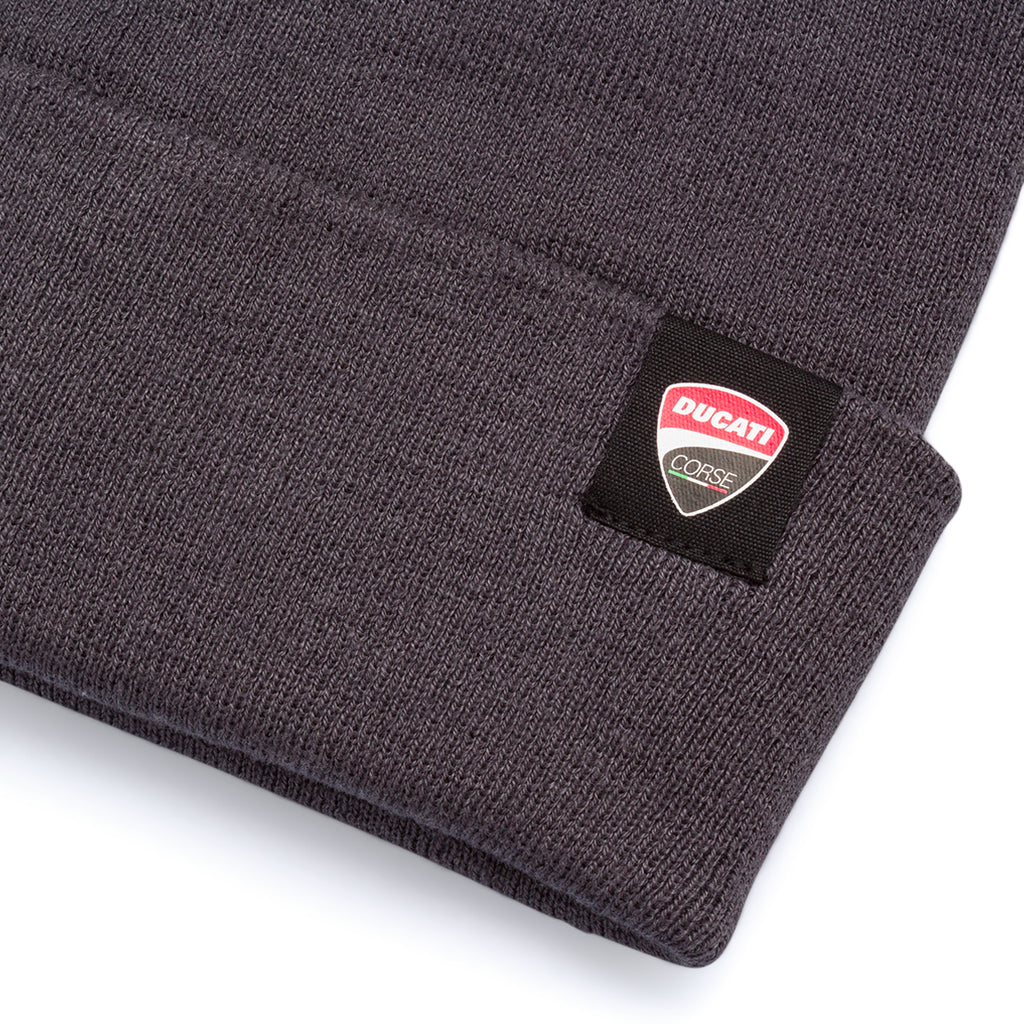 Berretto da Uomo grigio scuro a coste con patch logo Ducati Corse