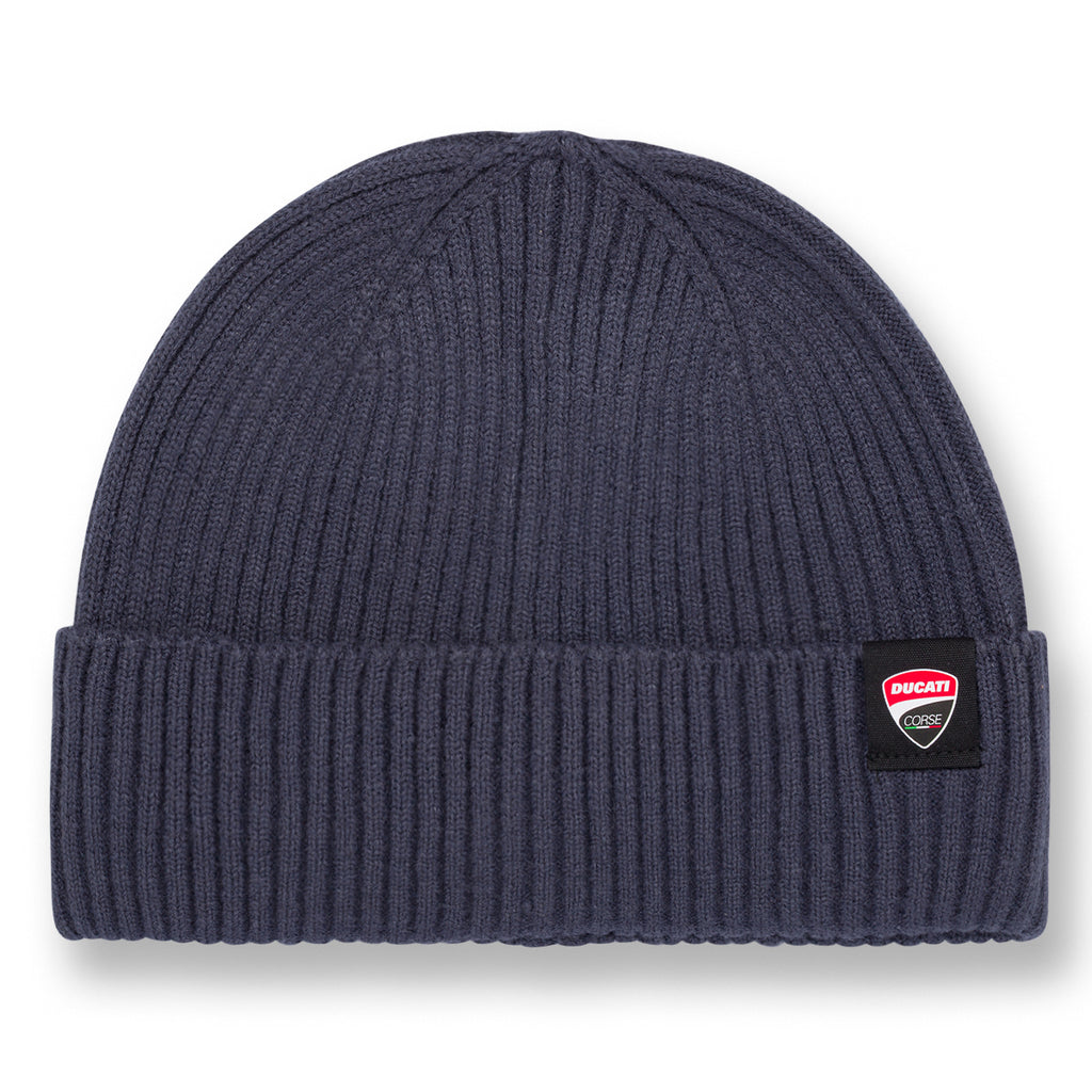 Berretto da Uomo blu scuro a coste con patch logo Ducati Corse