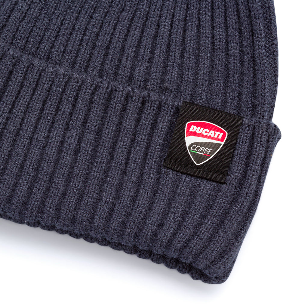 Berretto da Uomo blu scuro a coste con patch logo Ducati Corse