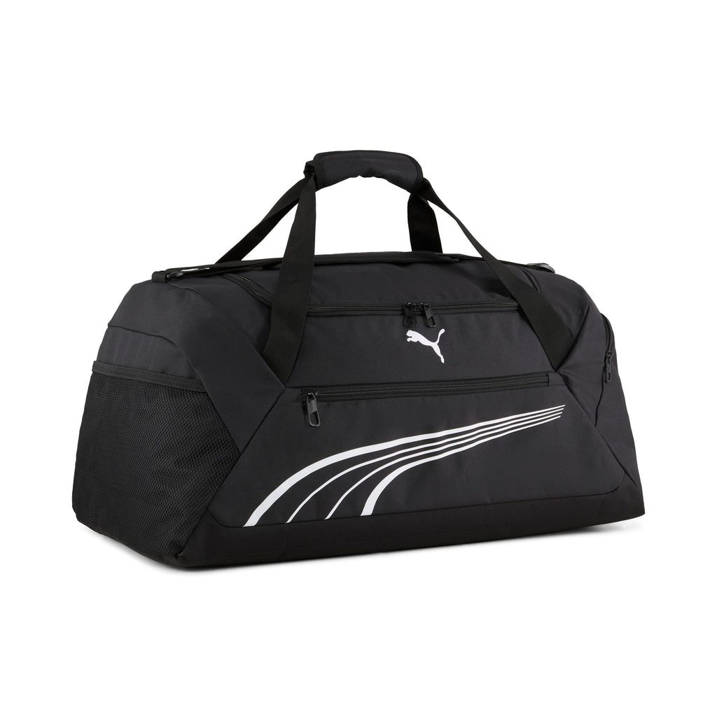 Borsone sportivo nero con tasche e tracolla con logo Puma Phase