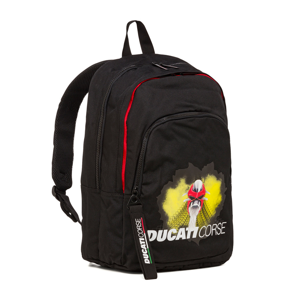 Zaino sportivo nero con stampa e logo Ducati Corse