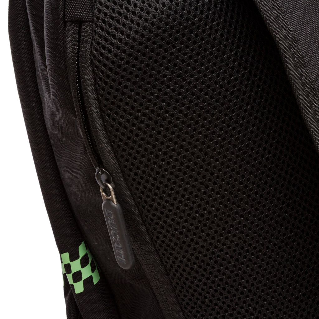 Zaino sportivo nero con dettagli verde fluo e logo Ducati Corse
