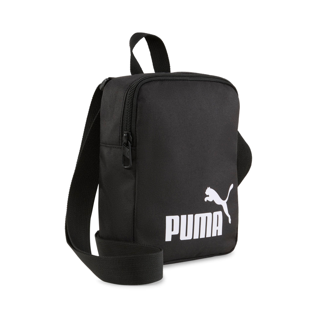 Borsello sportivo nero con tasche e tracolla con logo Puma Phase