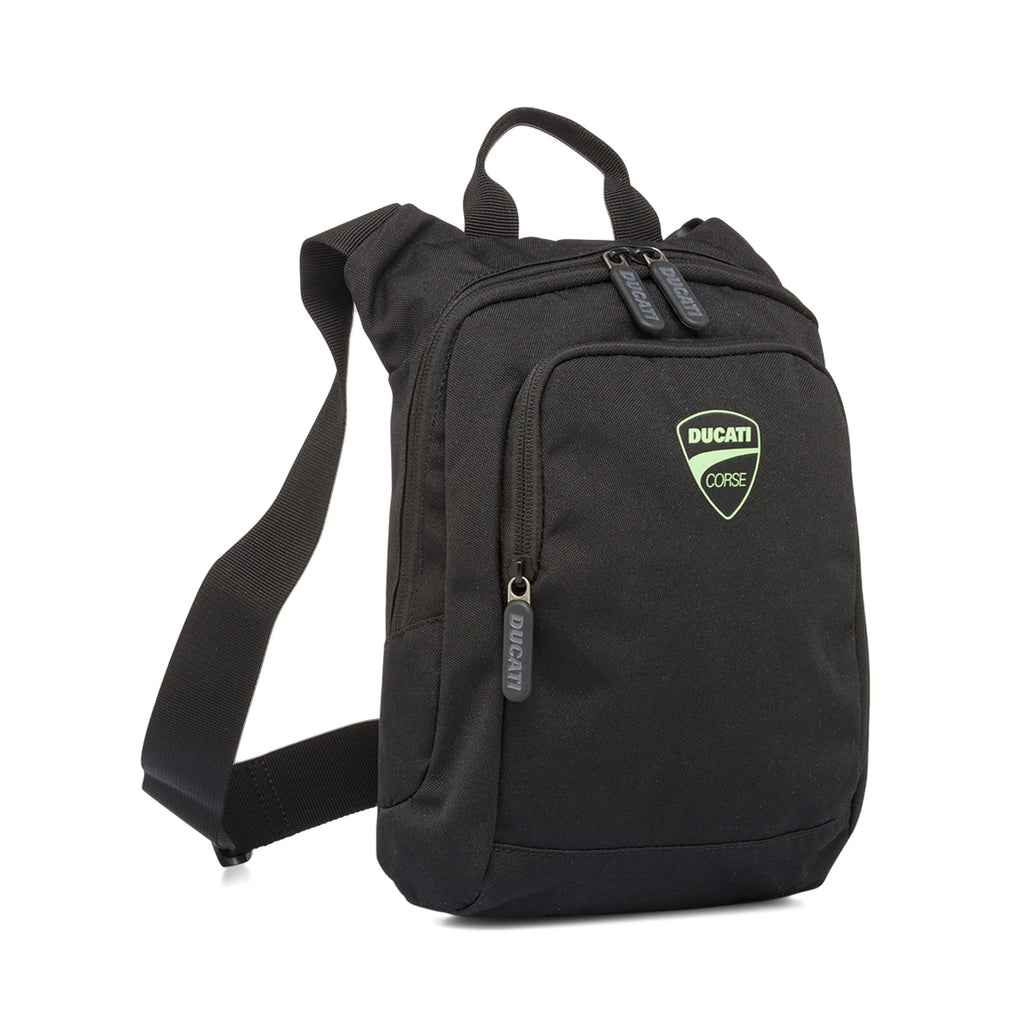 Borsello a tracolla da Uomo nero con logo verde fluo Ducati Corse