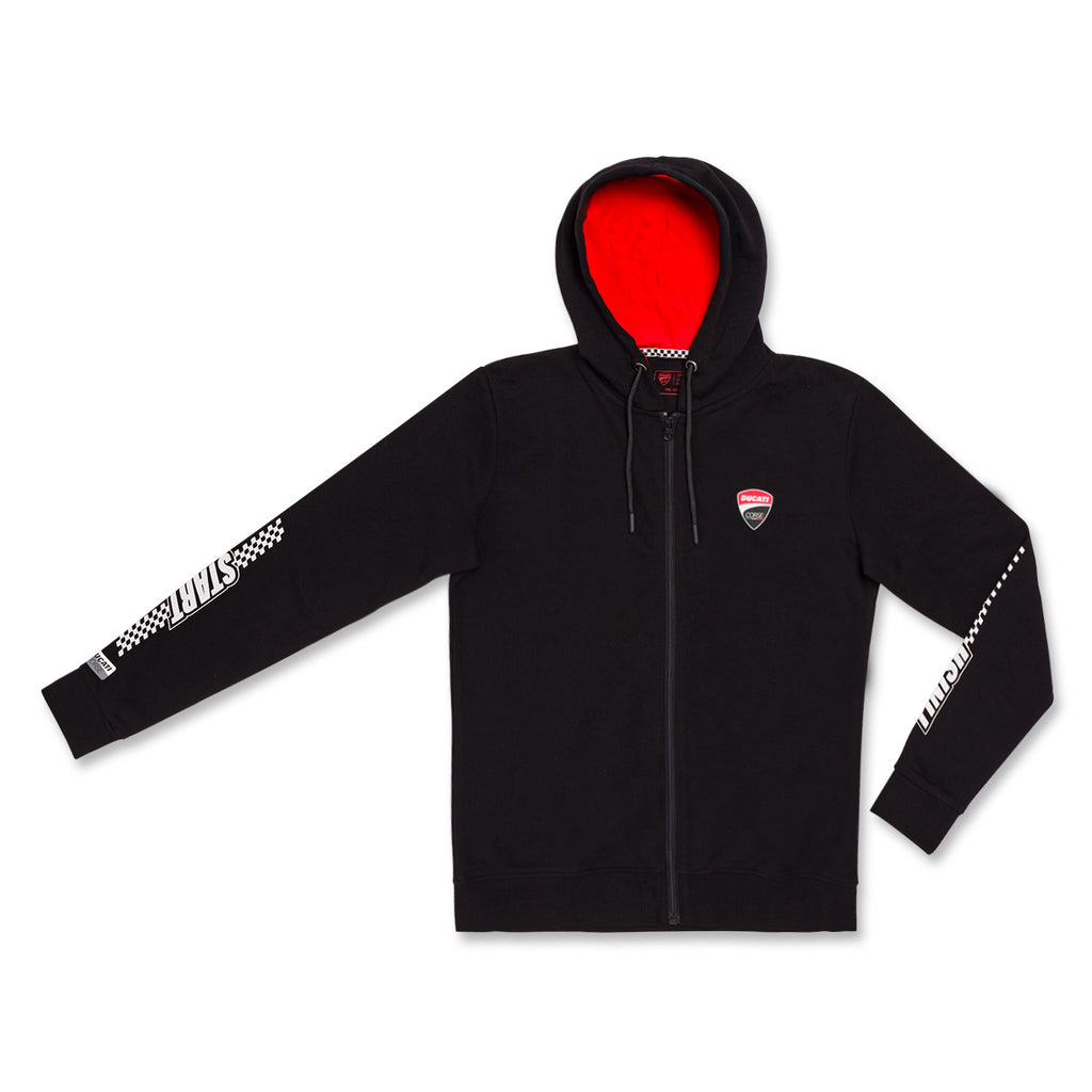 Felpa nera da bambino con zip e cappuccio e logo Ducati Corse