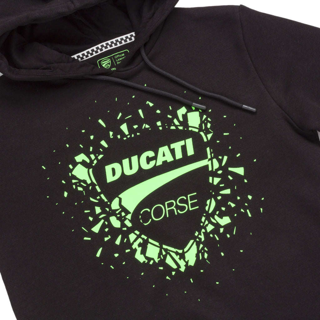 Felpa nera da Ragazzo con stampa verde fluo Ducati Corse