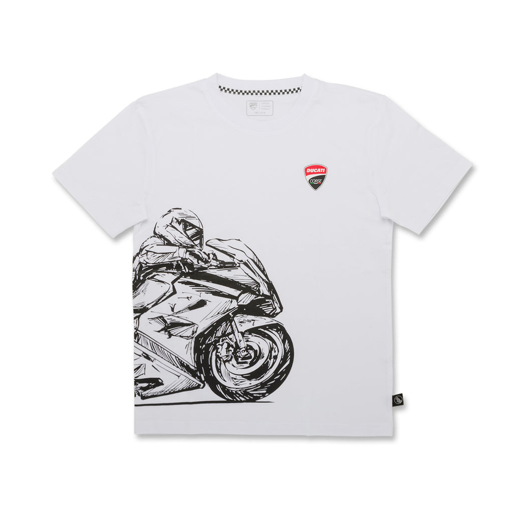 T-shirt da bambino bianca con stampa e logo Ducati Corse