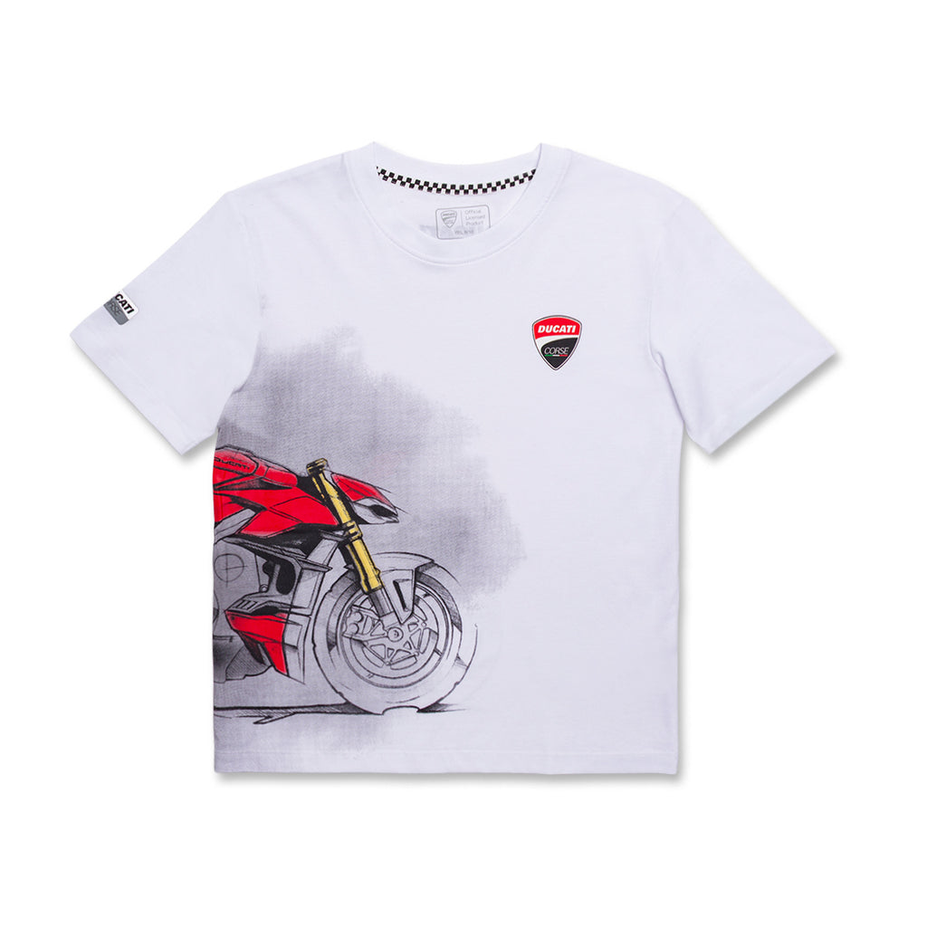 T-shirt bianca da bambino e ragazzo Ducati Corse con stampa motocicletta