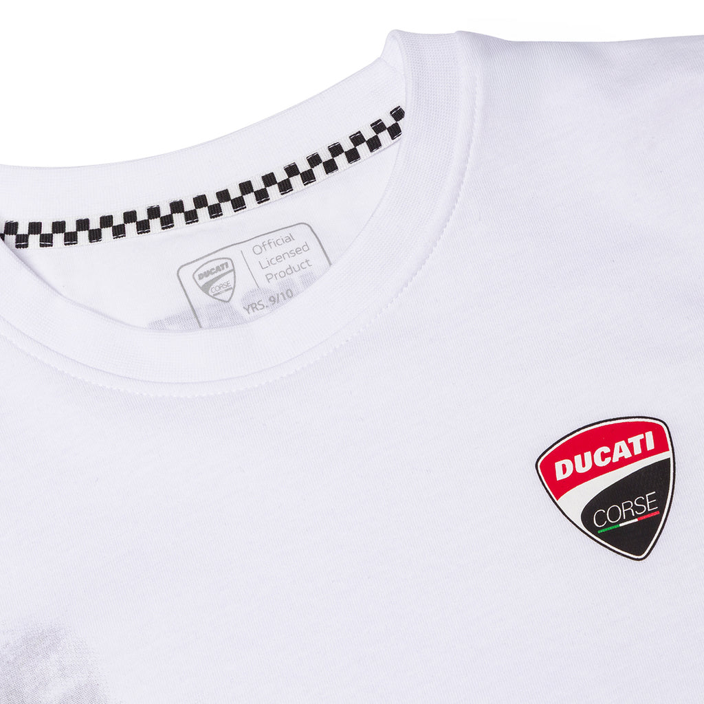 T-shirt bianca da bambino e ragazzo Ducati Corse con stampa motocicletta