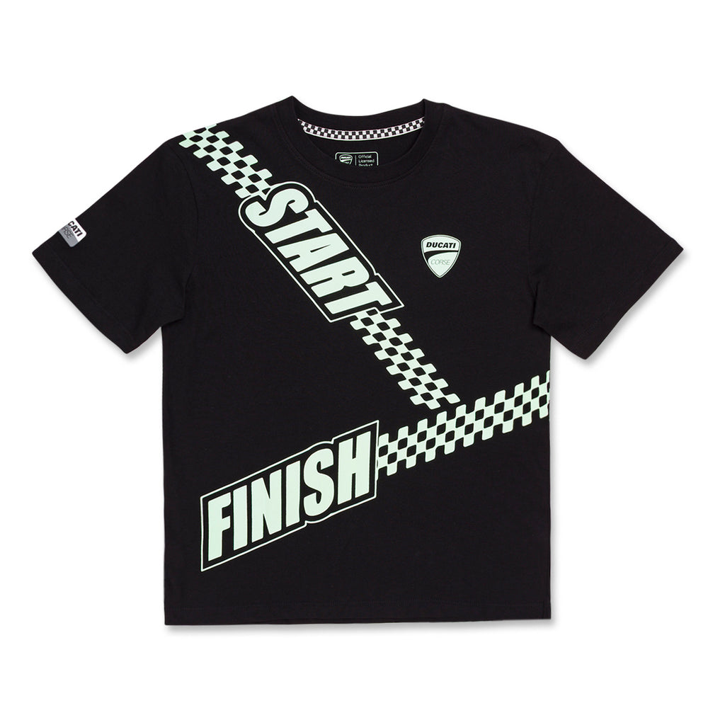 T-shirt nera da bambino con stampa verde e logo Ducati Corse