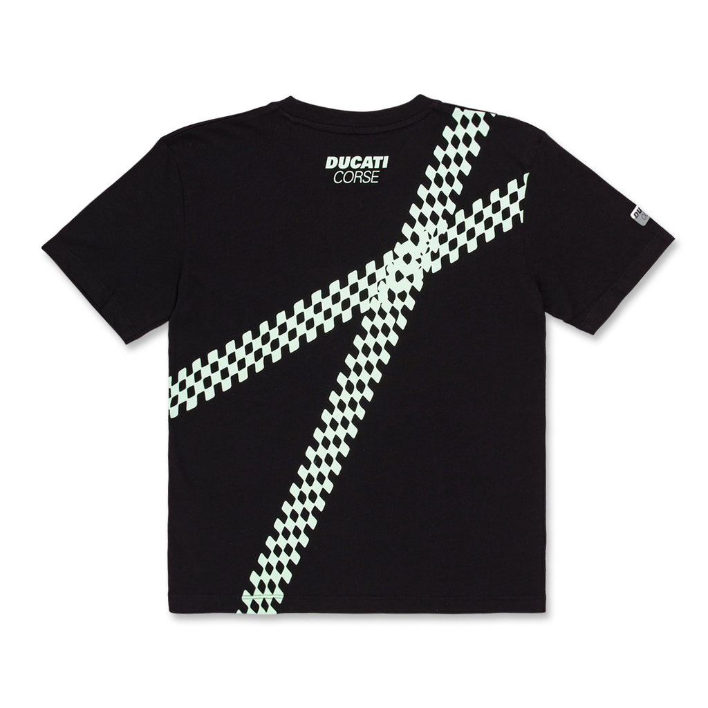 T-shirt nera da bambino con stampa verde e logo Ducati Corse