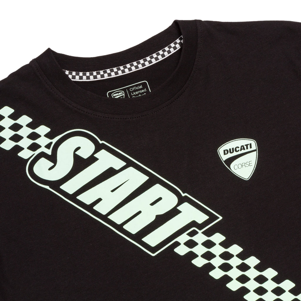 T-shirt nera da bambino con stampa verde e logo Ducati Corse