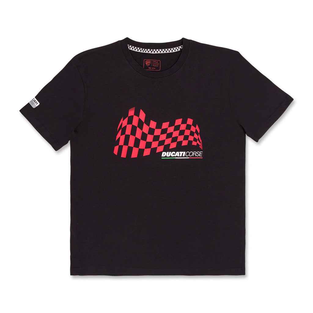 T-shirt nera da bambino con stampa e logo Ducati Corse