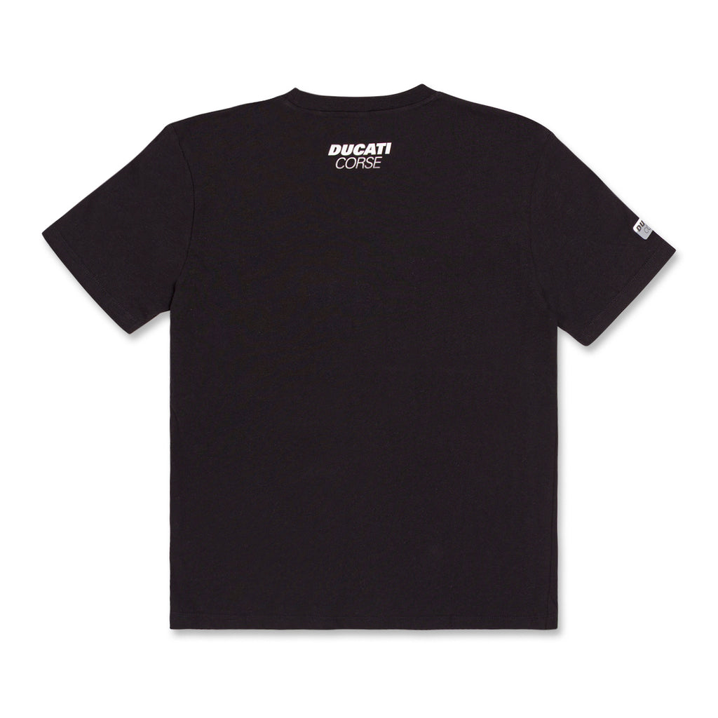 T-shirt nera da bambino con stampa e logo Ducati Corse
