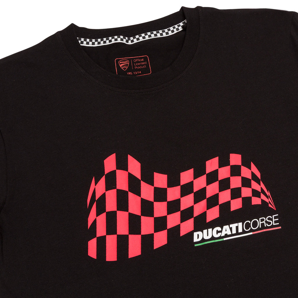 T-shirt nera da bambino con stampa e logo Ducati Corse