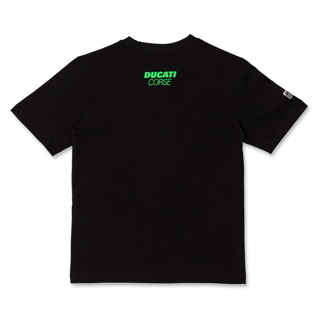 T-shirt da Bambino nera con stampa grafica verde neon effetto frammentato Ducati