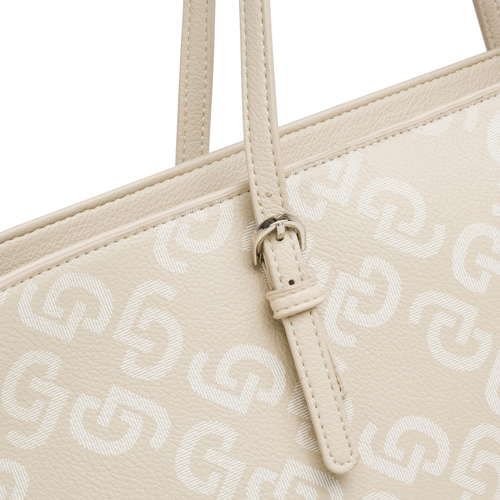 Borsa a spalla beige e bianca con stampa monogramma Carrera Jeans