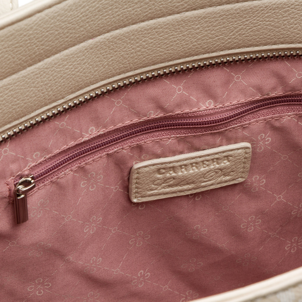 Borsa a spalla beige e bianca con stampa monogramma Carrera Jeans