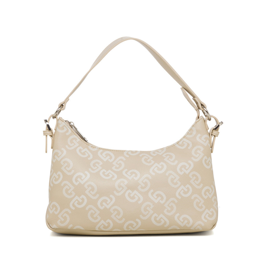 Borsa a spalla beige e bianca con stampa monogramma Carrera Jeans