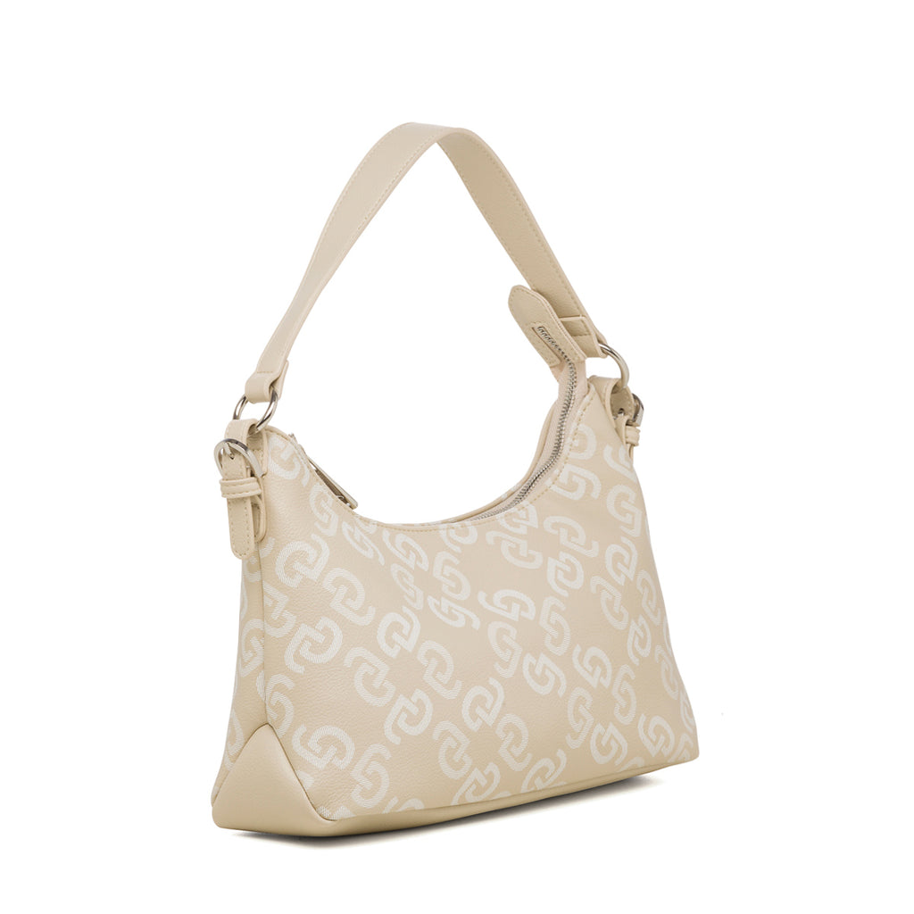 Borsa a spalla beige e bianca con stampa monogramma Carrera Jeans