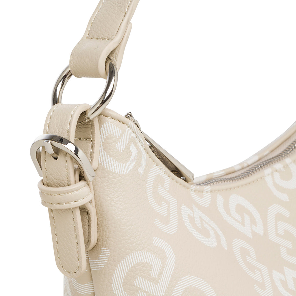 Borsa a spalla beige e bianca con stampa monogramma Carrera Jeans
