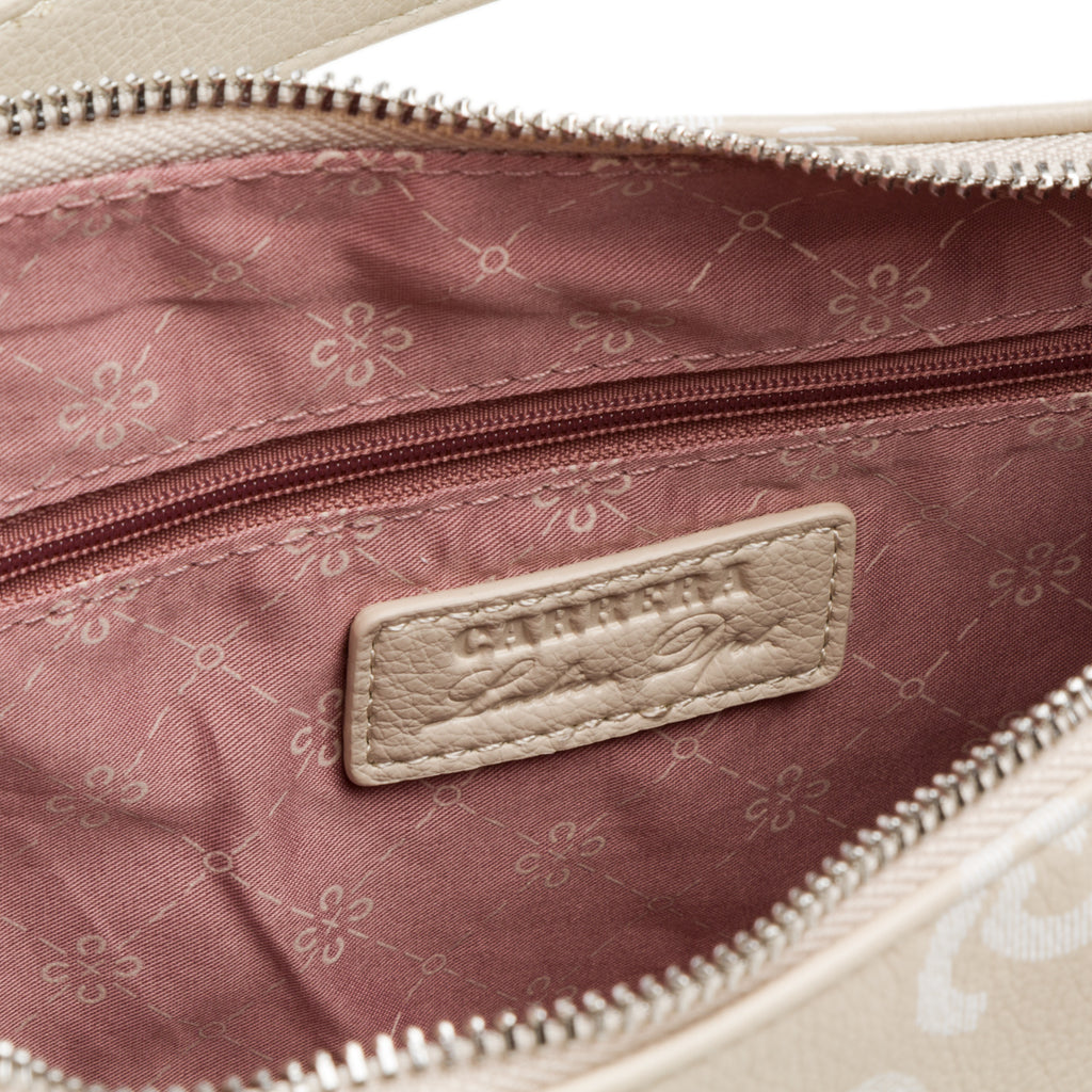 Borsa a spalla beige e bianca con stampa monogramma Carrera Jeans