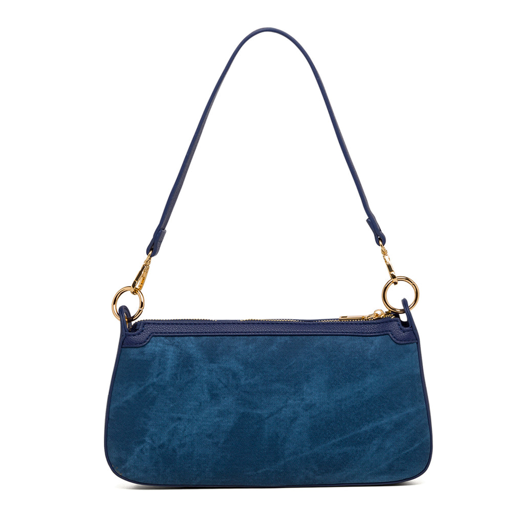 Borsa a spalla blu da donna con logo frontale Romeo Gigli Milano Leslie