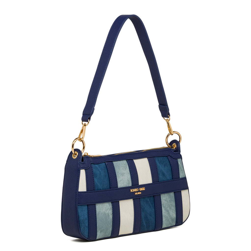 Borsa a spalla blu da donna con logo frontale Romeo Gigli Milano Leslie