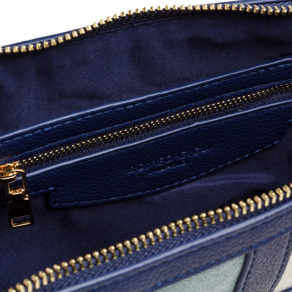 Borsa a spalla blu da donna con logo frontale Romeo Gigli Milano Leslie