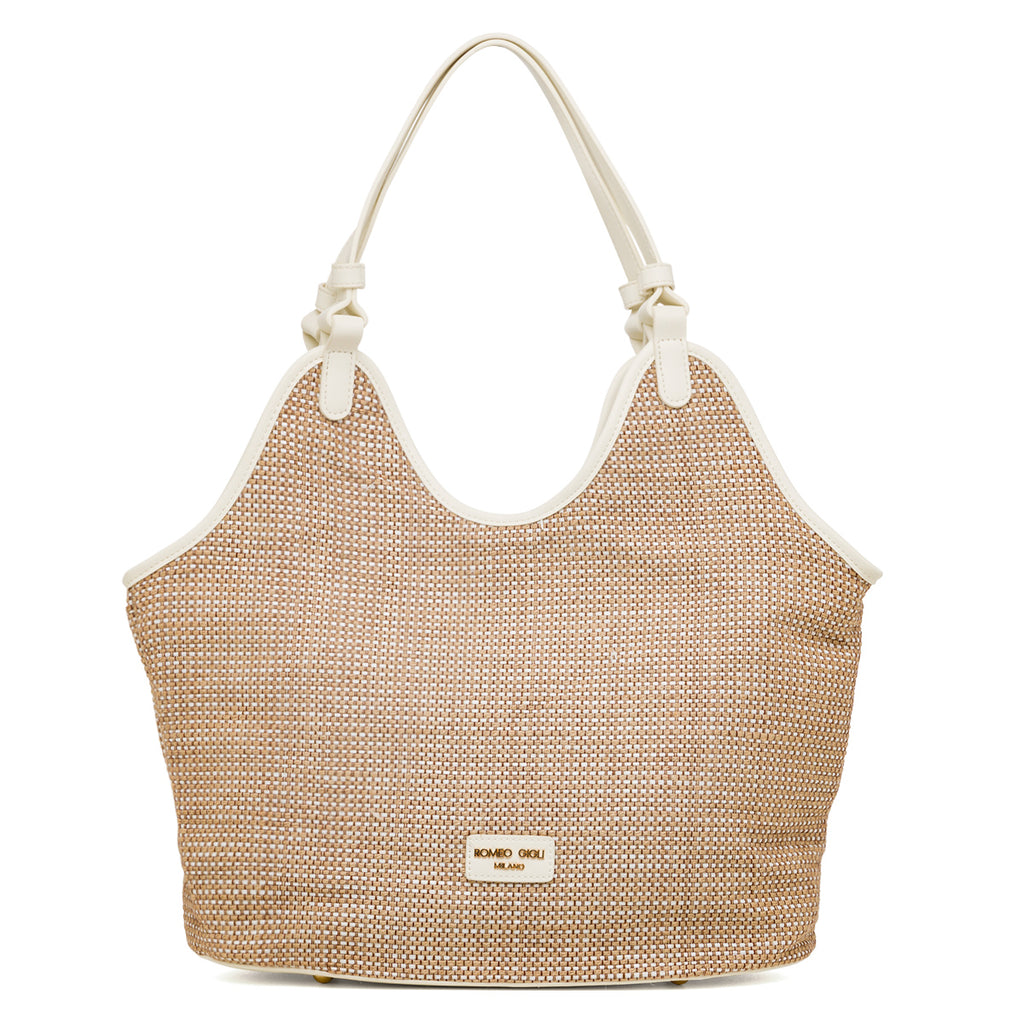 Borsa in juta da donna bianca off-white Romeo Gigli Milano Eunice