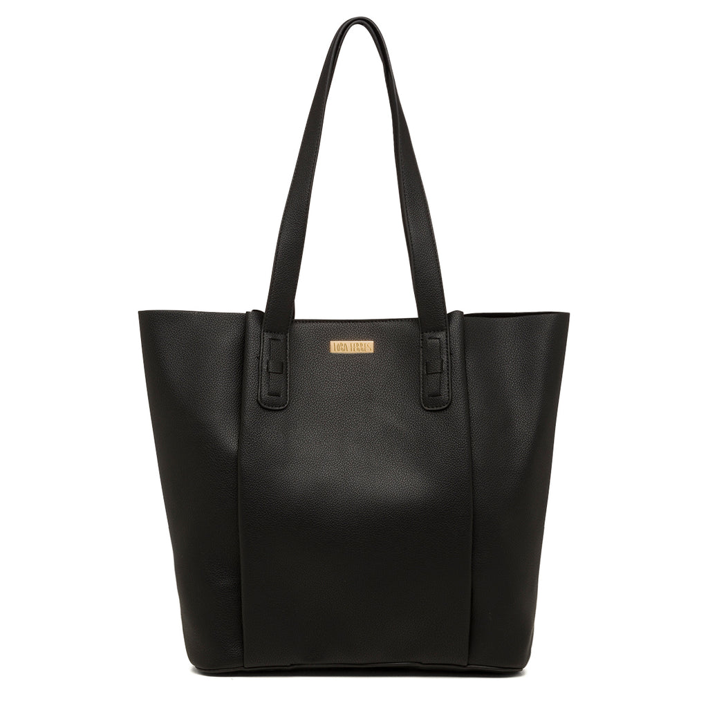 Borsa a spalla nera da donna con logo frontale Lora Ferres