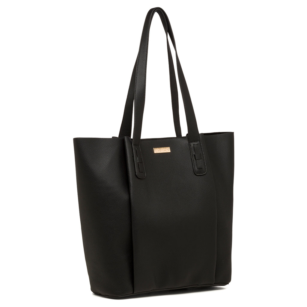 Borsa a spalla nera da donna con logo frontale Lora Ferres