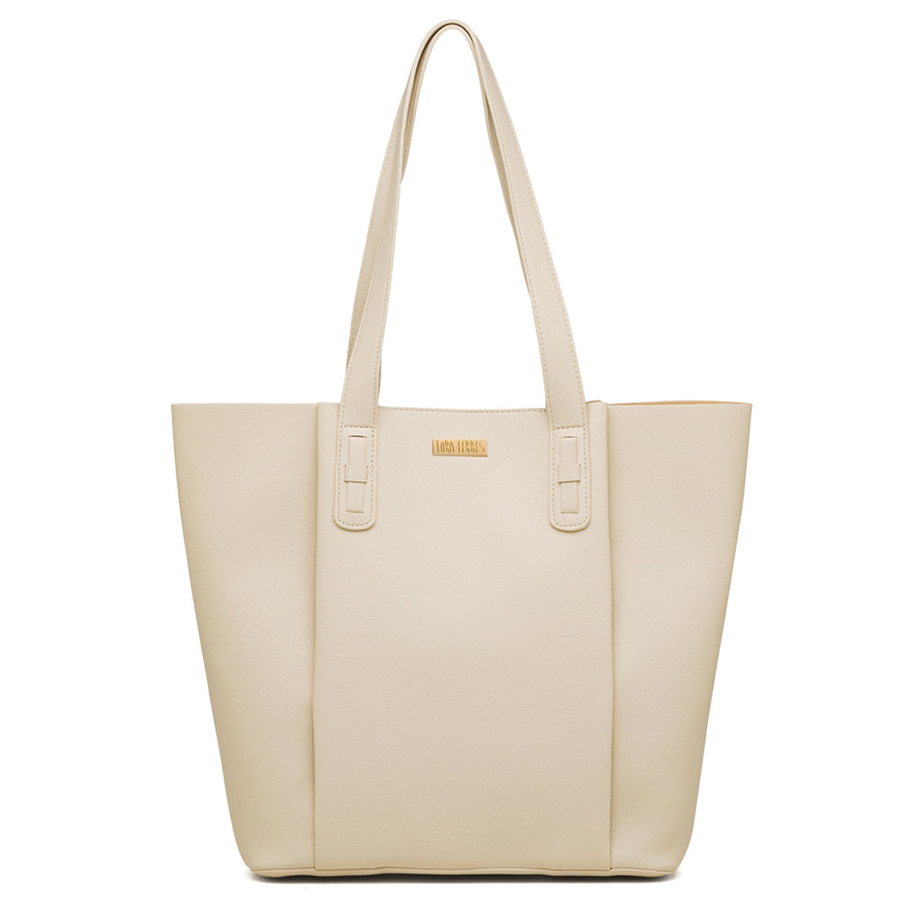 Borsa a spalla bianco latte da donna con logo frontale Lora Ferres