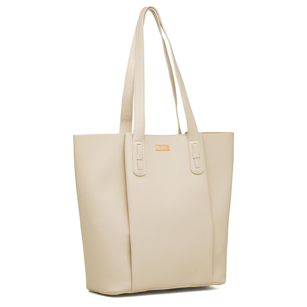 Borsa a spalla bianco latte da donna con logo frontale Lora Ferres