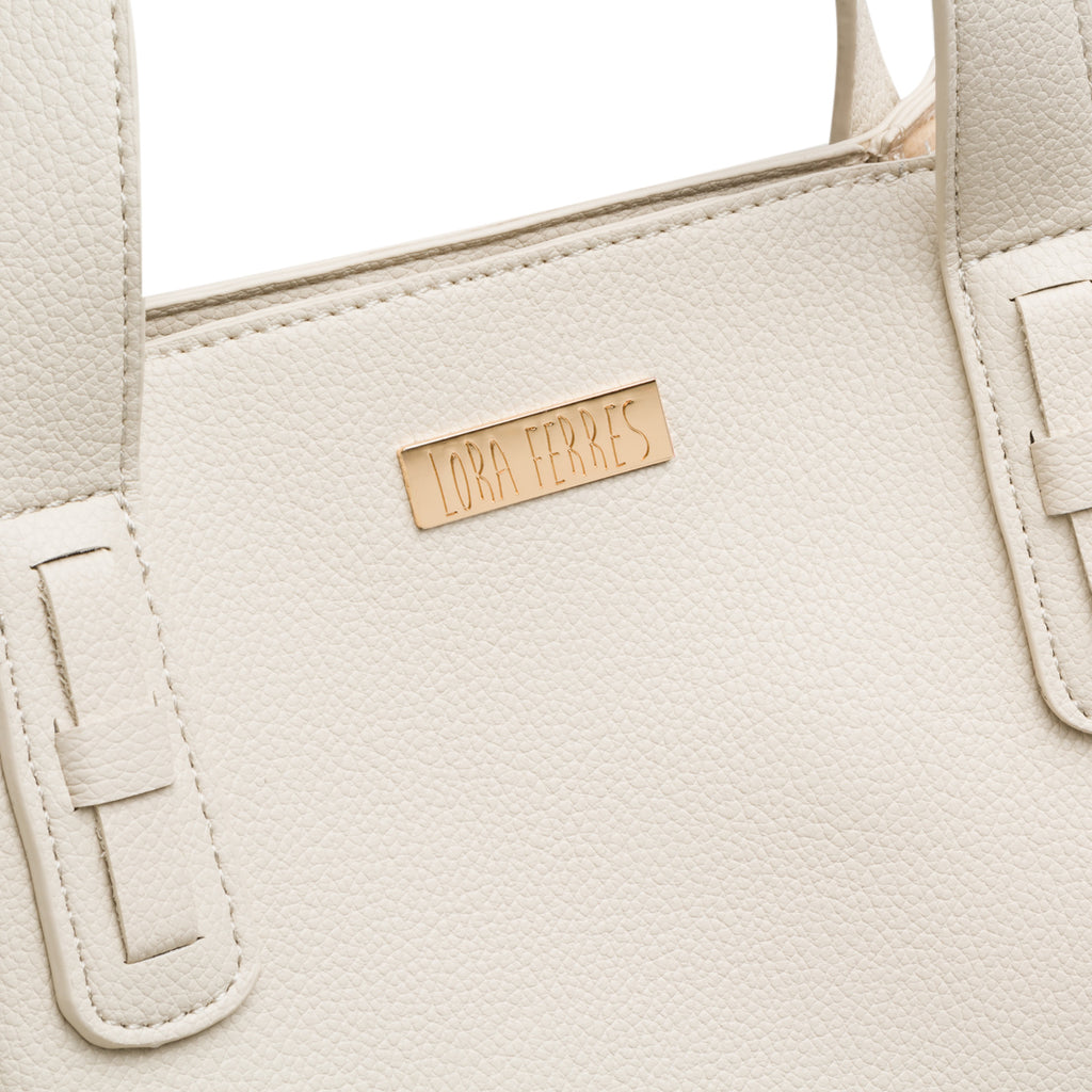 Borsa a spalla bianco latte da donna con logo frontale Lora Ferres