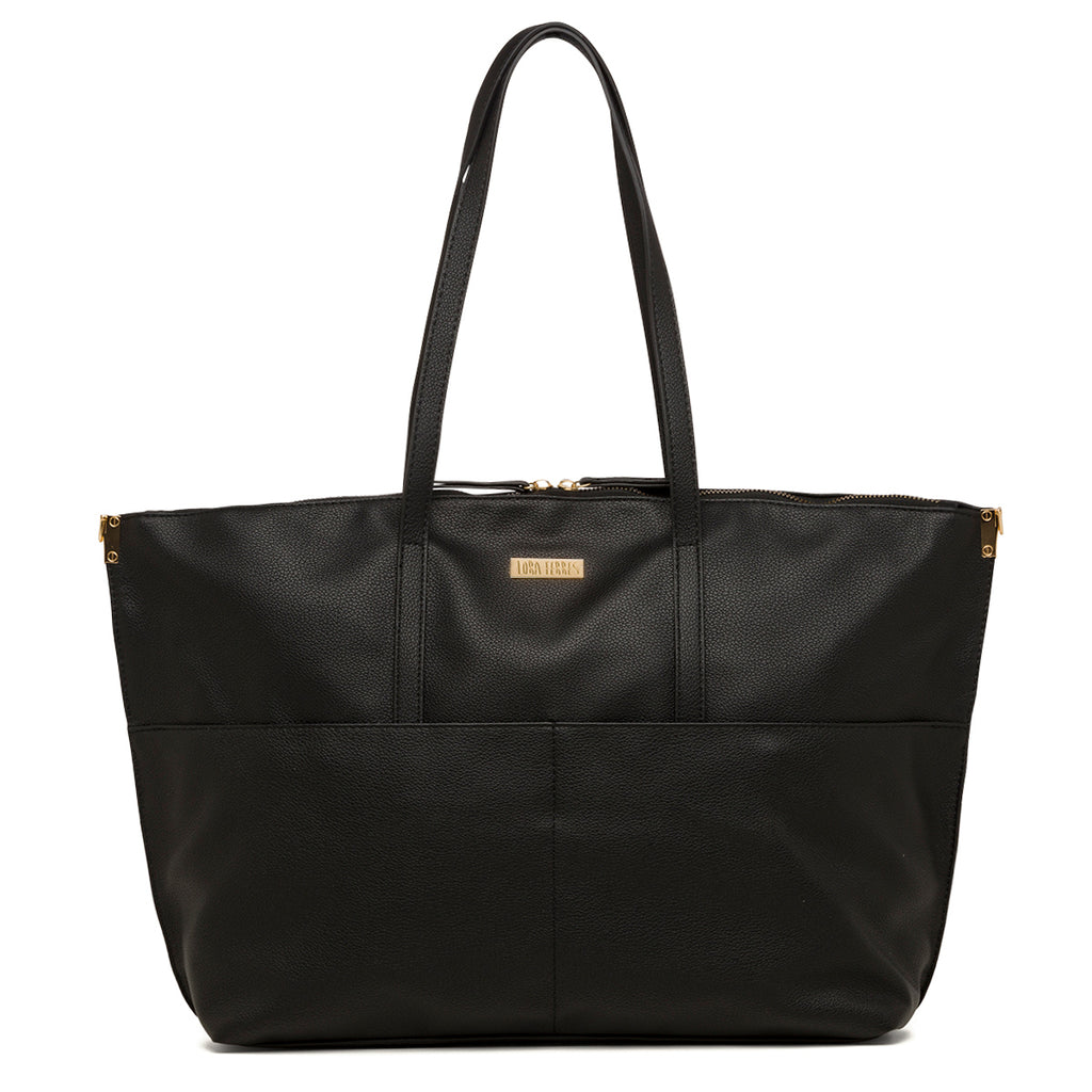 Borsa a spalla nera da donna con logo frontale Lora Ferres